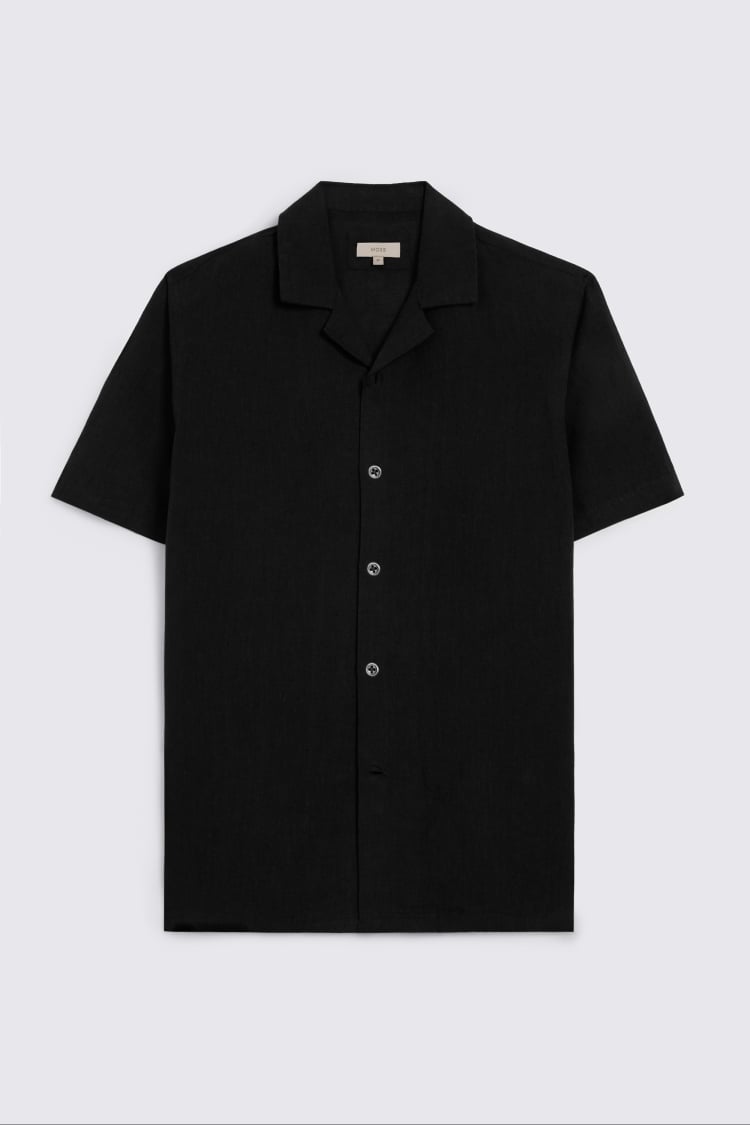 Black Linen Cuban Collar Shirt